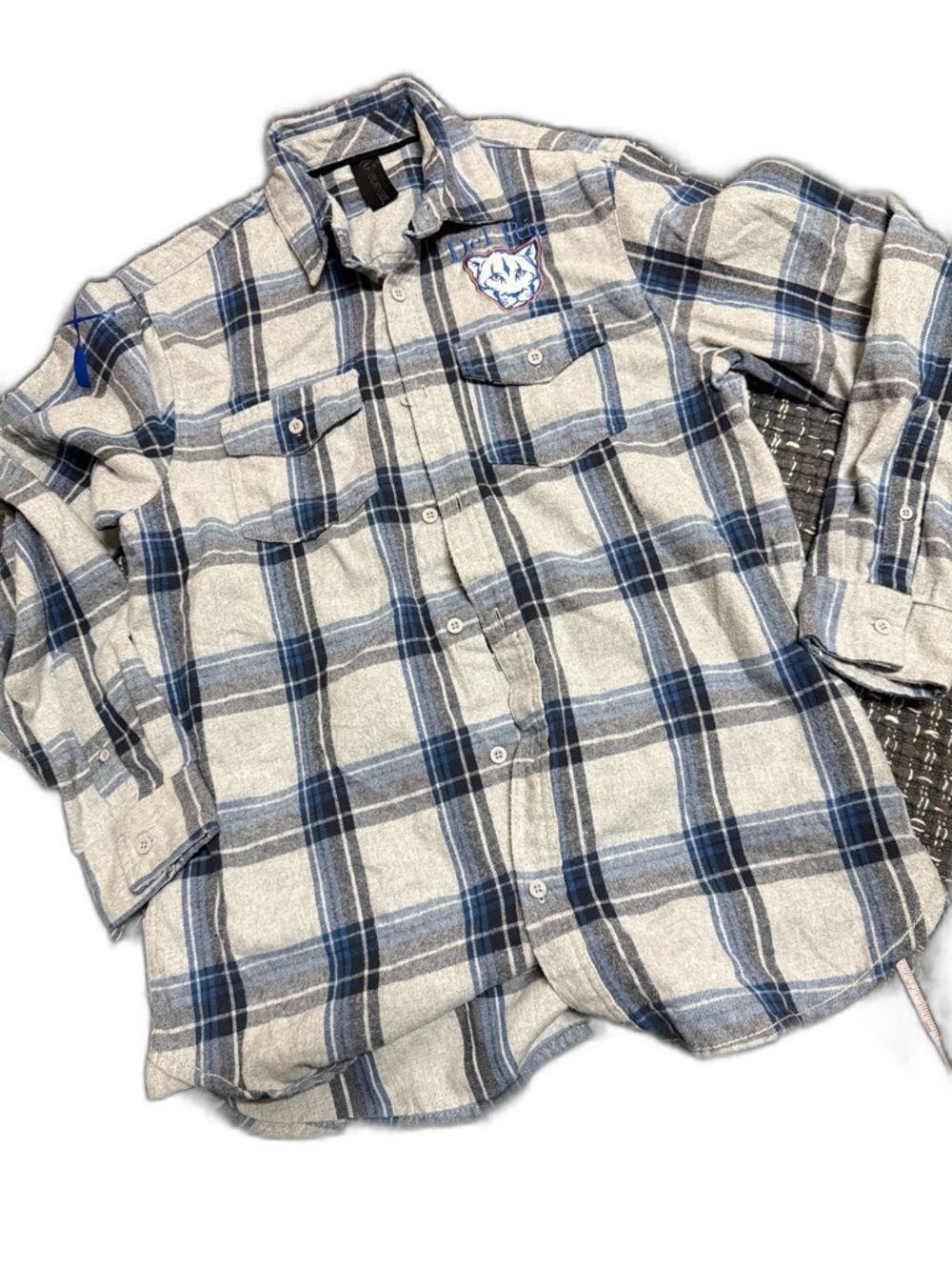 burnside Blue and Gray Plaid Long-Sleeve Button-Up Shirt